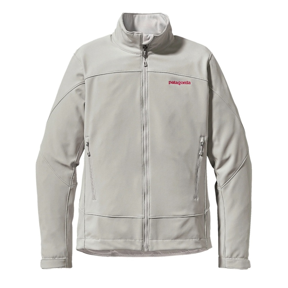 Patagonia Soft Gray Full-Zip Jacket with hot pink logo Accent